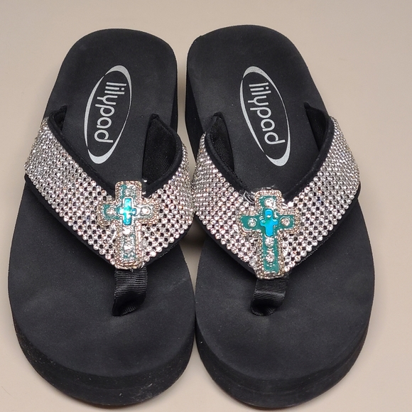 Lilypad Rhinestone Cross platform flip flop sandals size 8 1/2 - Picture 3 of 10